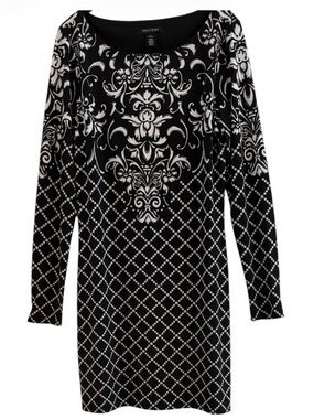 White House Black Market Black White Damask Diamond Print Shift Dress M